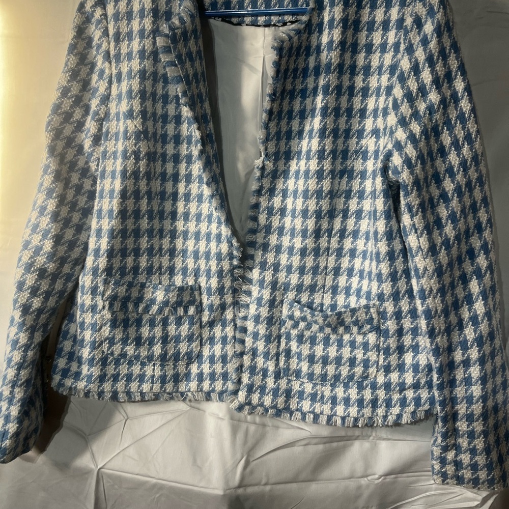 Nanette Lepore Blue and Cream Checkered Blazer